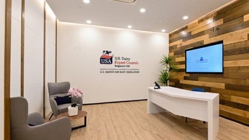 U.S. Dairy Export Council office reception area with logo signage